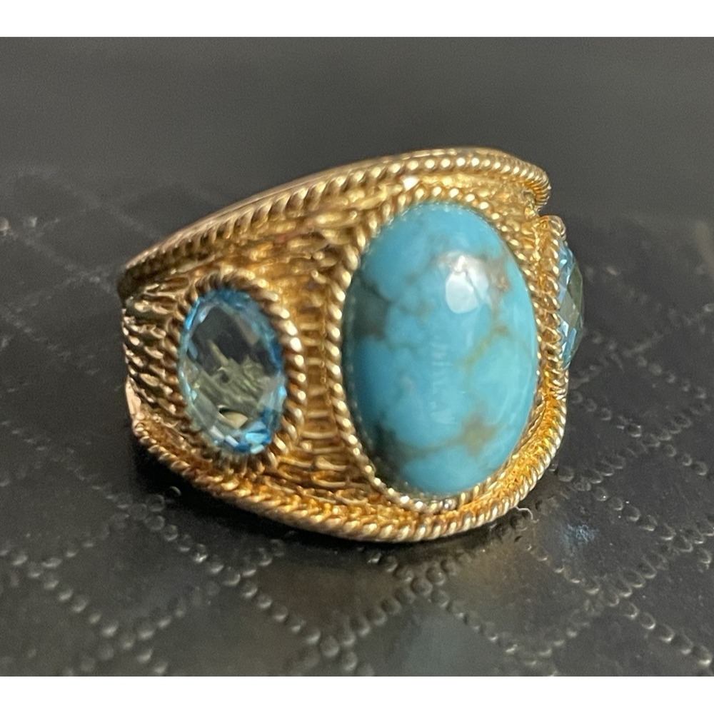 KHR Sterling Silver Aquamarine Ring Vermeil Statement Cocktail 925 Size 8